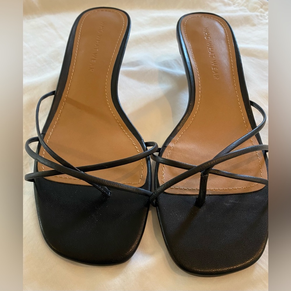 Who What Wear black leather strappy sandals, size 8